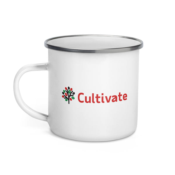 12oz Enamel Camping Mug (White) - Cultivate (Red)