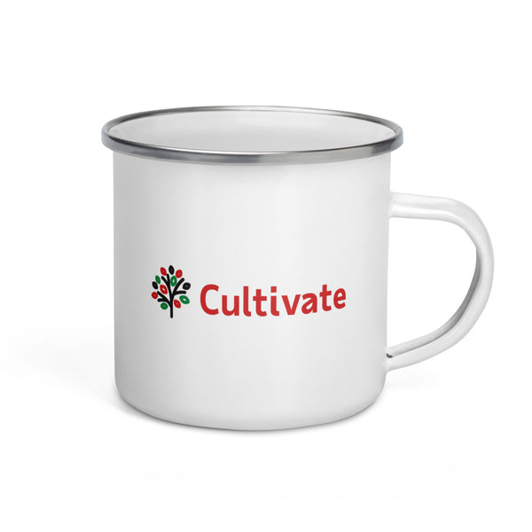 12oz Enamel Camping Mug (White) - Cultivate (Red)