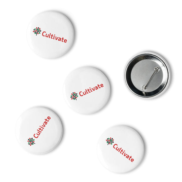 Set of Pin Buttons (White) - Cultivate (Red)