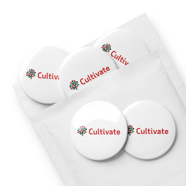 Set of Pin Buttons (White) - Cultivate (Red)